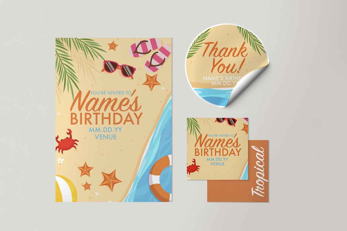Tropical 1st birthday invitation and souvenir template