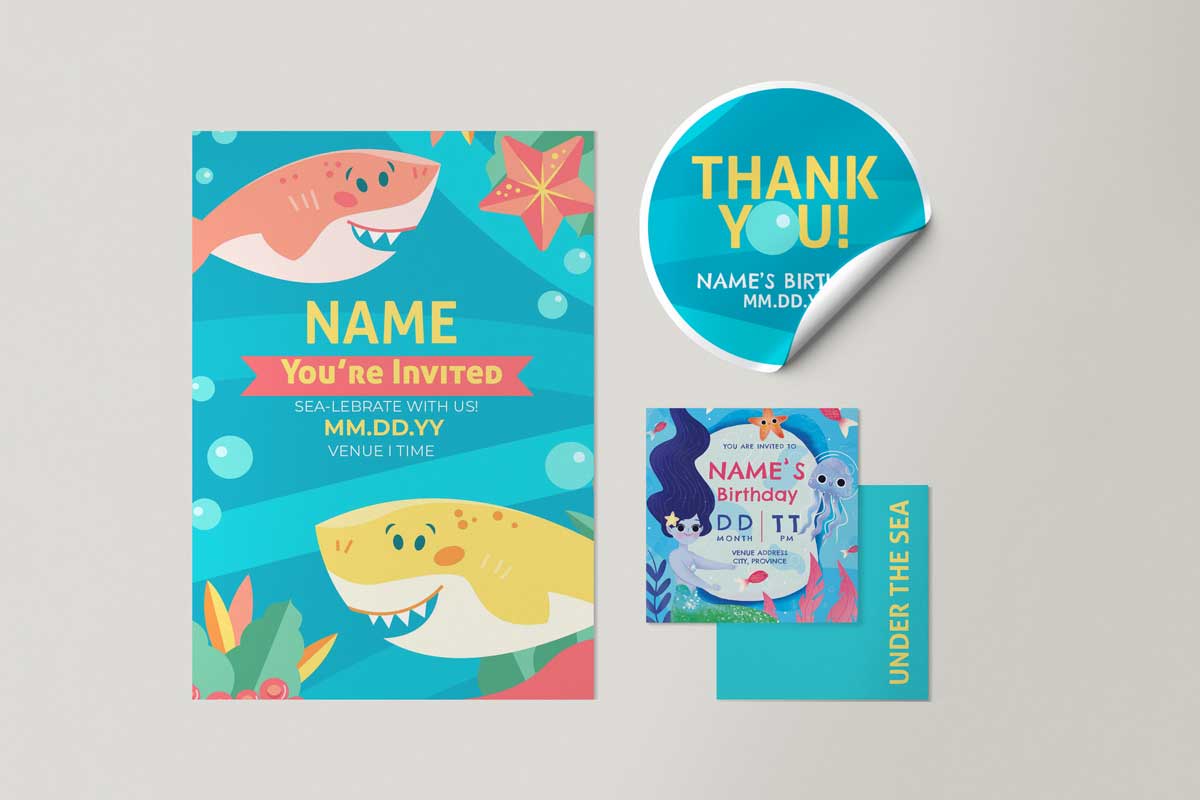 Under the sea 1st birthday invitation and souvenir template